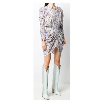 

Zebra Print Women Irregular Mini Dress French Classic Style Lady Pleated Short Dresses 2020 New Fahion Robes