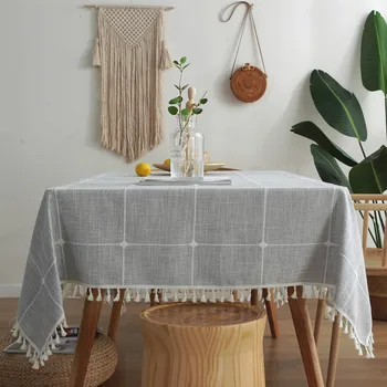 

Free Shipping Nordic Simple Style Solid Color Printed Polyester&Cotton Tassels Tablecloth
