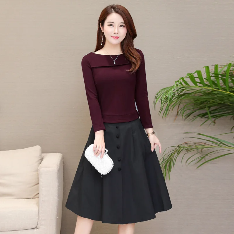 

Photo Shoot 2018 New Style Korean-style Mock Two-Piece Dress Middle-aged WOMEN'S Apparels Slim Fit Slimming Mid-length Base Skir