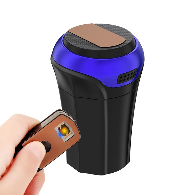 1 шт. пепельница для автомобиля с сигаретой USB фонарики зарядка Led Blue Light автомобильная пепельница Бездымная подставка для чашки авто аксессуары - Название цвета: Синий