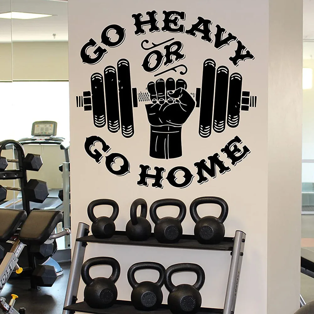 Go Heavy Or Stay Home Wall Decal Fitness Gym Sport Vinyl Sticker Home