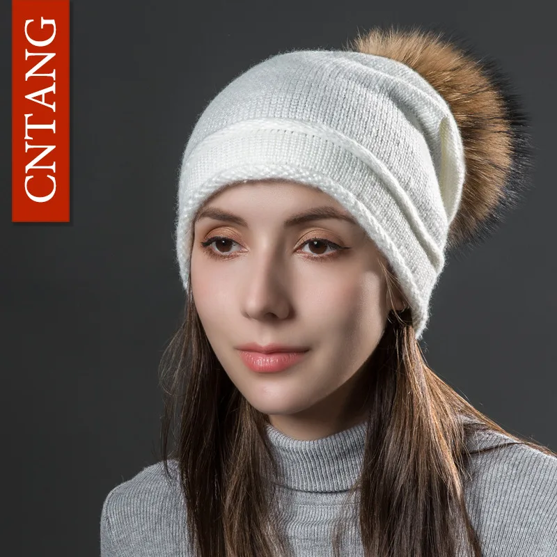 Multiple Styles Fashion Warm Hat Women Winter Beanies Natural Raccoon Fur Pompom Cap Wool Knitted Hats Women High Quality 5