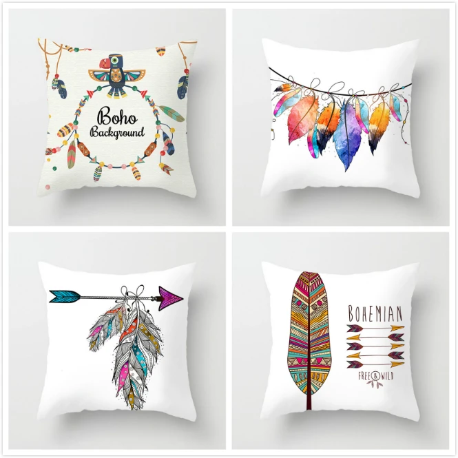 

Fuwatacchi Colorful Floral Printed Throw Pillow Cover Feather Dream Catcher Cushion Cover Car Chair Home Decor Pillow Case 2019