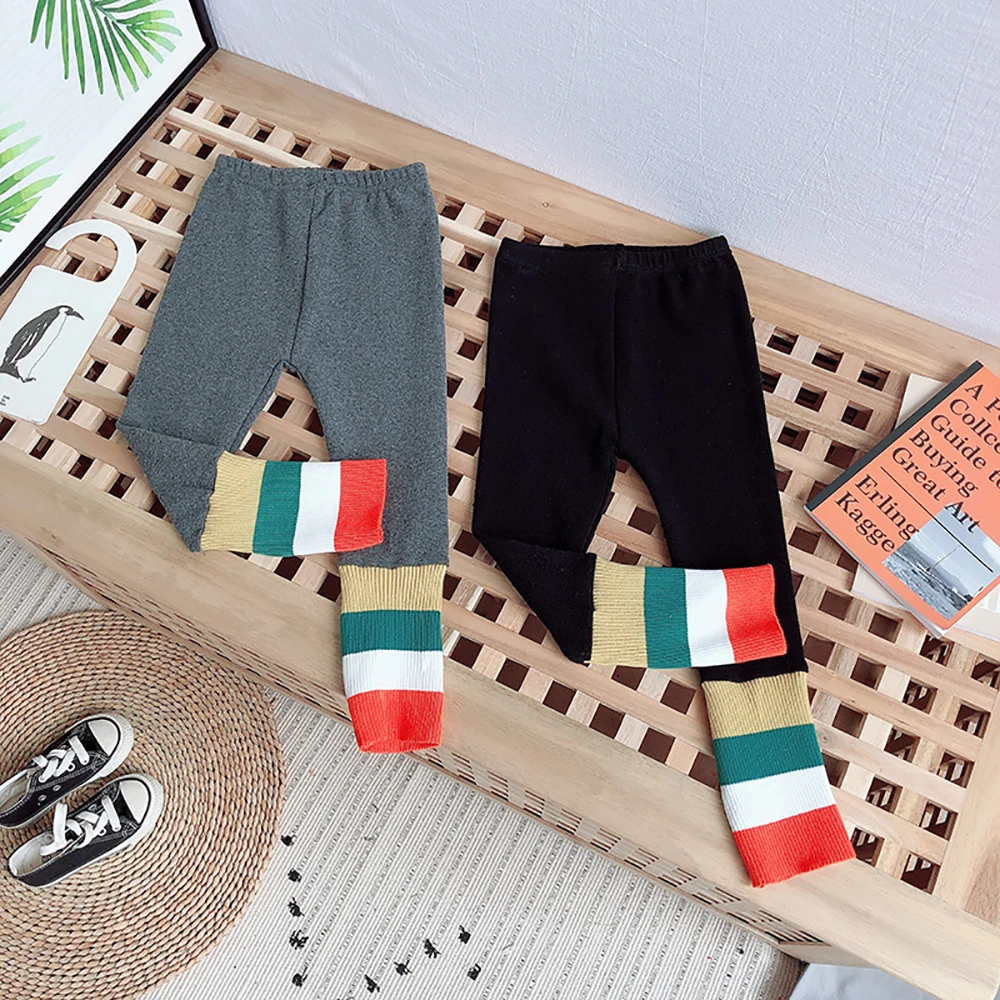 Детские узкие брюки-карандаш для девочек; осенние детские теплые брюки; зимние черные леггинсы; хлопковые брюки для маленьких девочек