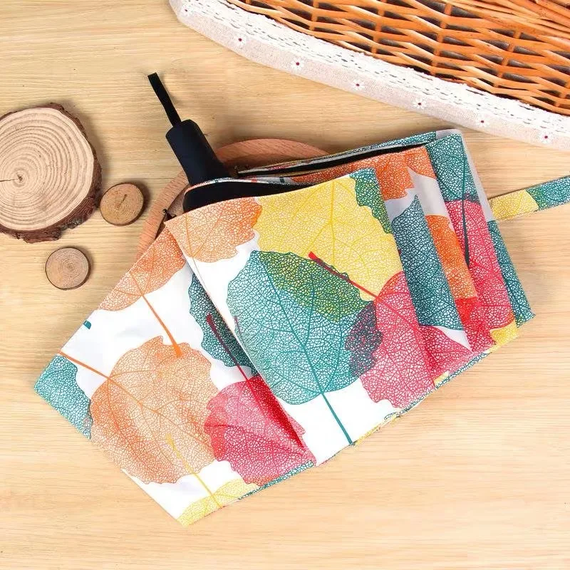 

Portable Maple Leaf Rain & Sunny Umbrella Three Folding Umbrella Female Anti-UV Sun-resistant Umbrellas Girlfriend Gift