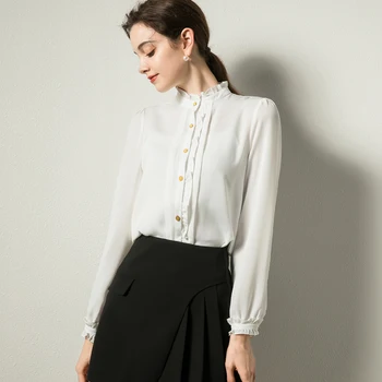 

Women Shirt Women's Design Sense Non-Mainstream Long Sleeve 2020 New Wooden Ear Ol Shirt Young Chiffon Small Shirt nt Shirt