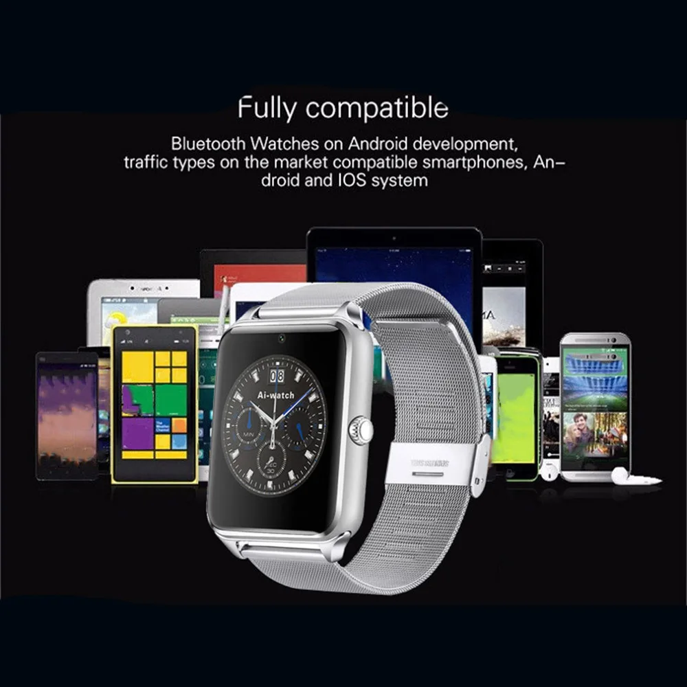 

Reloj Z60 Smart Watch 2020 Touch Screen Bluetooth Sport Music Call Camera Steel strap Smartwatch Clock Women Smart Watch Men