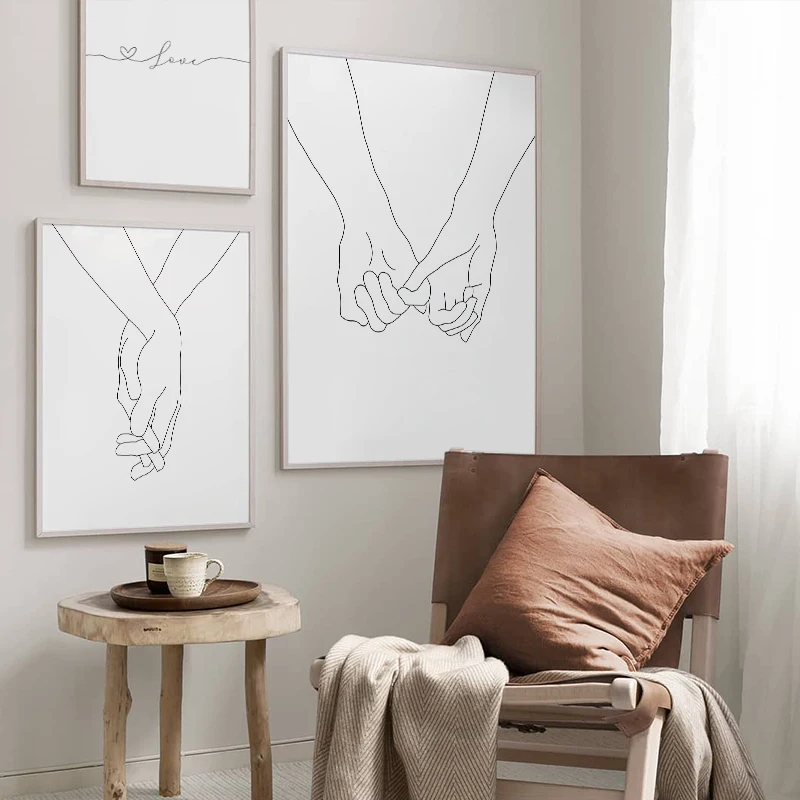 Modern Drawing Line Lover Holding Hands Abstract Nordic Poster Art Canvas Print Painting Home Decorative Wall Picture Minimalist