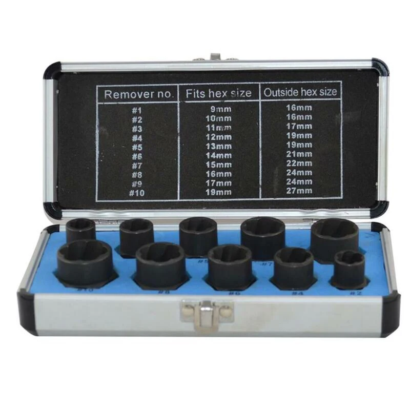 

10pcs Nut extractor Black Aluminum alloy Bolt Set Kit Remover Socket Tool