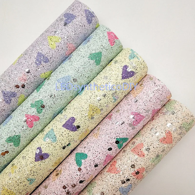 

1PC 21X29CM Glitter Fabirc, Hearts Printed Glitter Leather, Glitter Leather Sheets For Making Bows LEOsyntheticoDIY T333