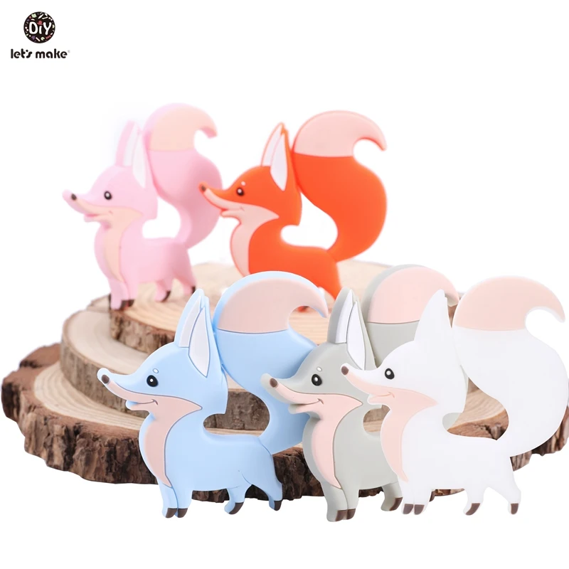 

Let's Make 1pc BPA Free Silicone Teethers Tiny Rod DIY Necklace Cartoon Animals Fox Shape Teething Toys Food Grade Baby Teether