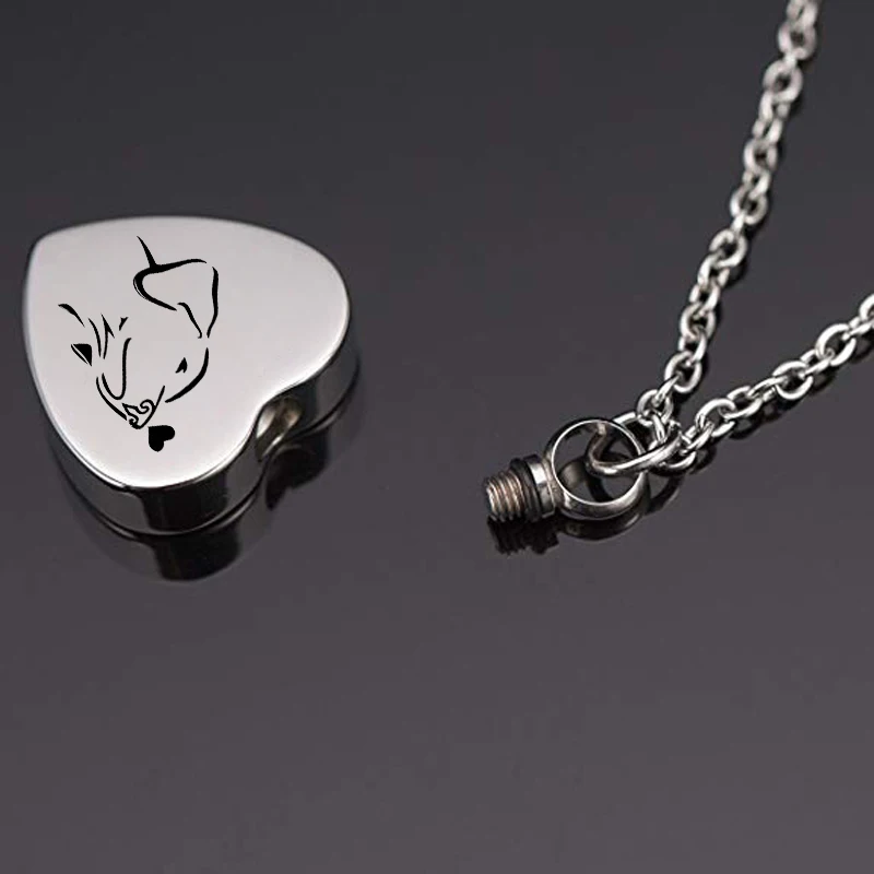 Heart Shape Cremation Urn Necklace For Pet Dog Cat Ashes Stainless Steel Ash Holder Paw Print Keepsake