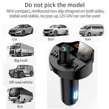 

Universal Car Transmitter Bluetooth 5.0 Car Mp3 Player Modulator Adapter Battery Voltage TF Card Hands-free Dual USB Smart T66