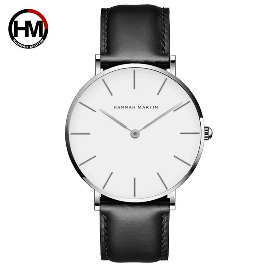

Hannah Martin Quartz Watches Black belt watch Fashion Watch Elegant Casual Leather Waterproof Wristwatch Zegarek Damski 2019