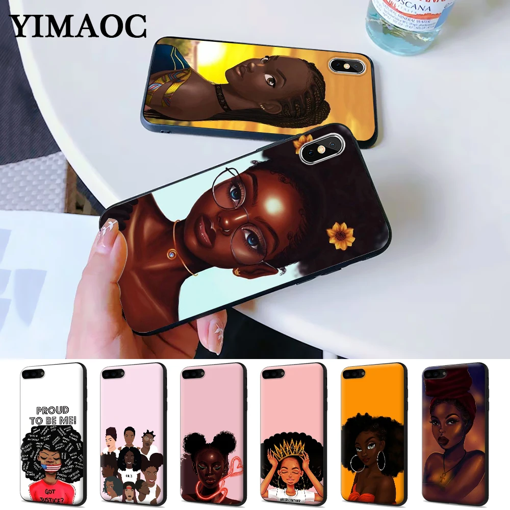 

African American Afro Girls Silicone Case for iPhone 5 5S 6 6S Plus 7 8 X XS Max XR