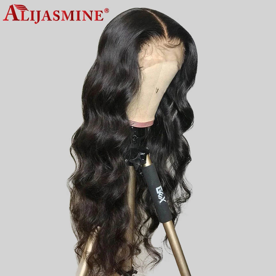 180 плотность тела Волнистые фронтальные парики шнурка предварительно сорвал бразильский Remy 360 Кружева Фронтальные человеческие волосы парики для черных женщин