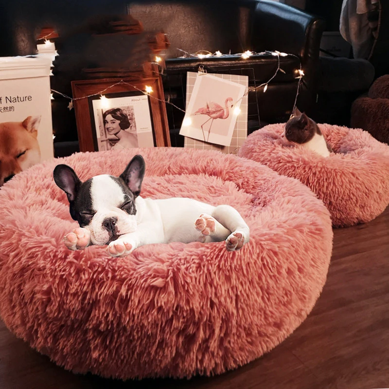 Cama de algodón para mascotas, cama caliente para dormir de invierno para perros, perrera, perro, gato redondo, cojín largo de felpa, esterilla portátil para cachorros, suministros para gatos