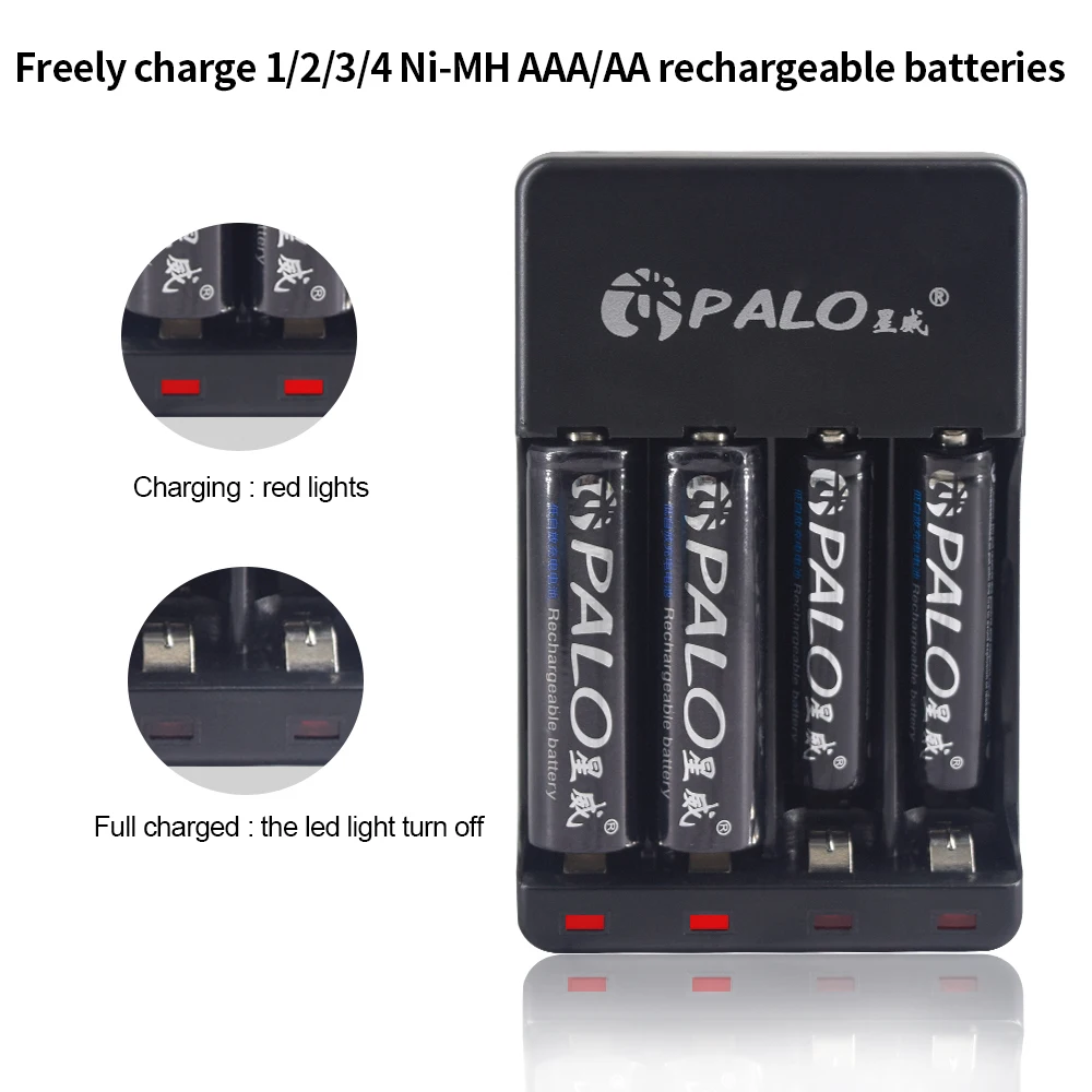 PALO 4 слота USB смарт-зарядное устройство светодиодный для 1,2 в AA AAA nimh nicd перезаряжаемая батарея струйная зарядка защита от перезарядки