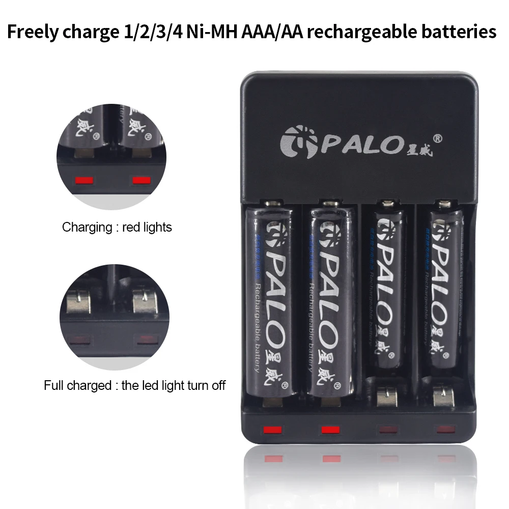 Умное зарядное устройство PALO со светодиодной подсветкой 4 слота USB для никель