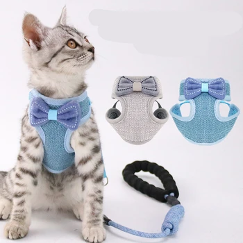 

Pet Cat Vest Leash Adjustable Dog Chest Strap Puppy Breathable Cute Belt Collar Traction Rope Bow Tie for Small Dog Cat Harness