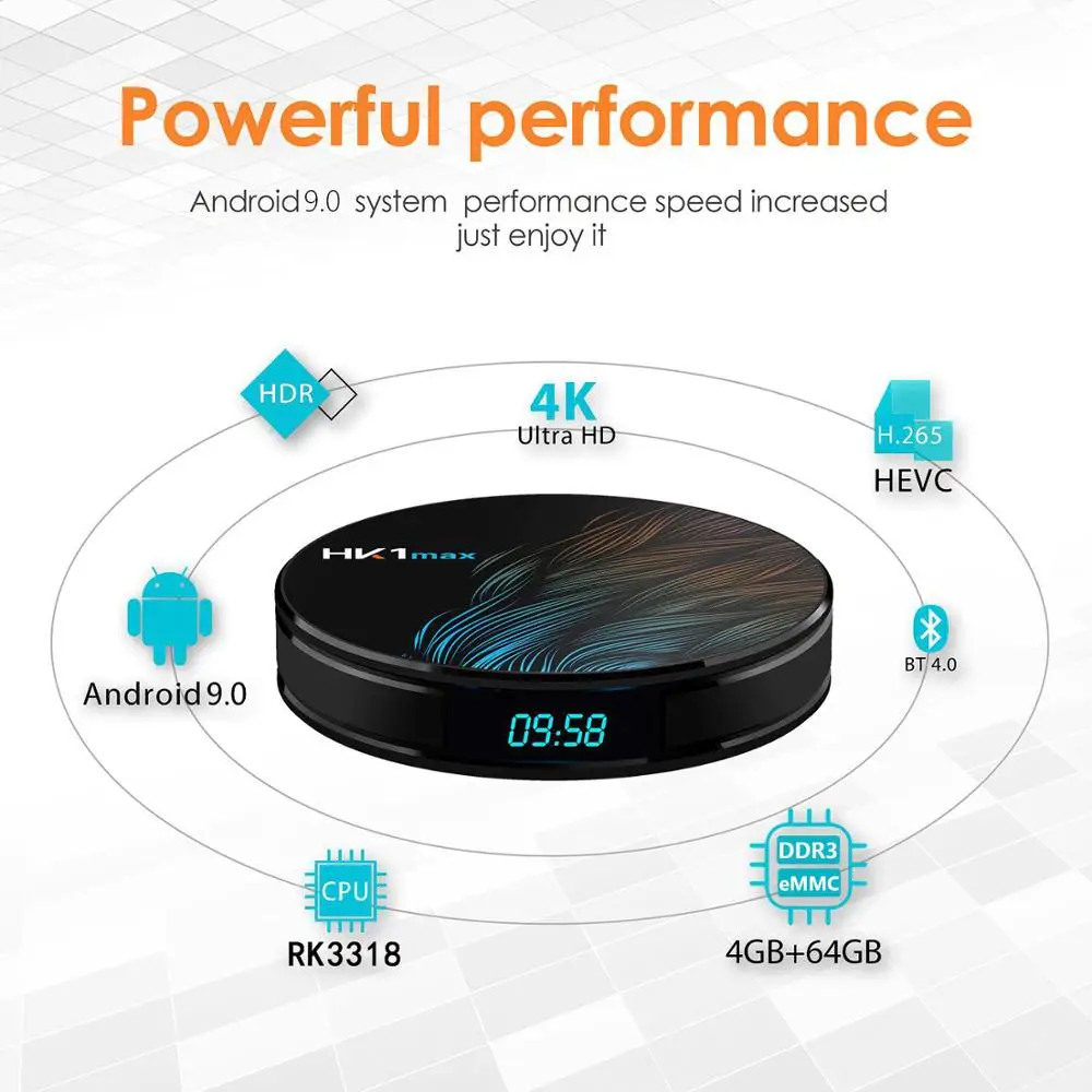  HK1 Max Smart TV Box Android 9.0 4GB 64GB Quad-Core 4K 5.8G Wifi Google Voice Assistant Netflix You