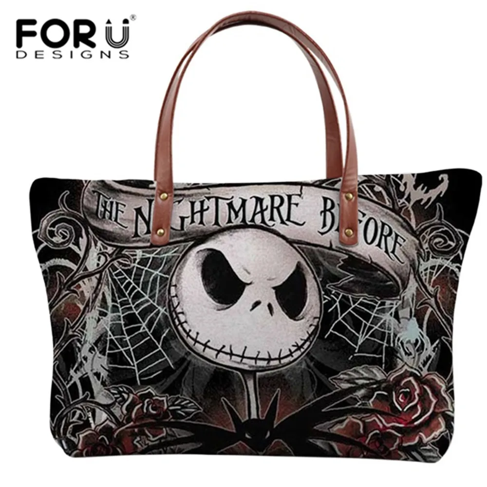 HMM1190AL FORUDESIGNS/Для женщин Роскошные сумки из натуральной кожи кошелек комплект с принтом "Кошмар перед Рождеством" с принтом костюм на Хэллоуин с изображением героев мультфильма черепа Джека дизайнерские сумки через плечо - Цвет: HMM1190AL