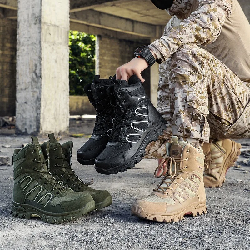 SMS Army Combat Boots Military Boots Men Hiking Shoes Breathable Tactical Combat Desert Training  Anti-Slip Trekking Shoes
