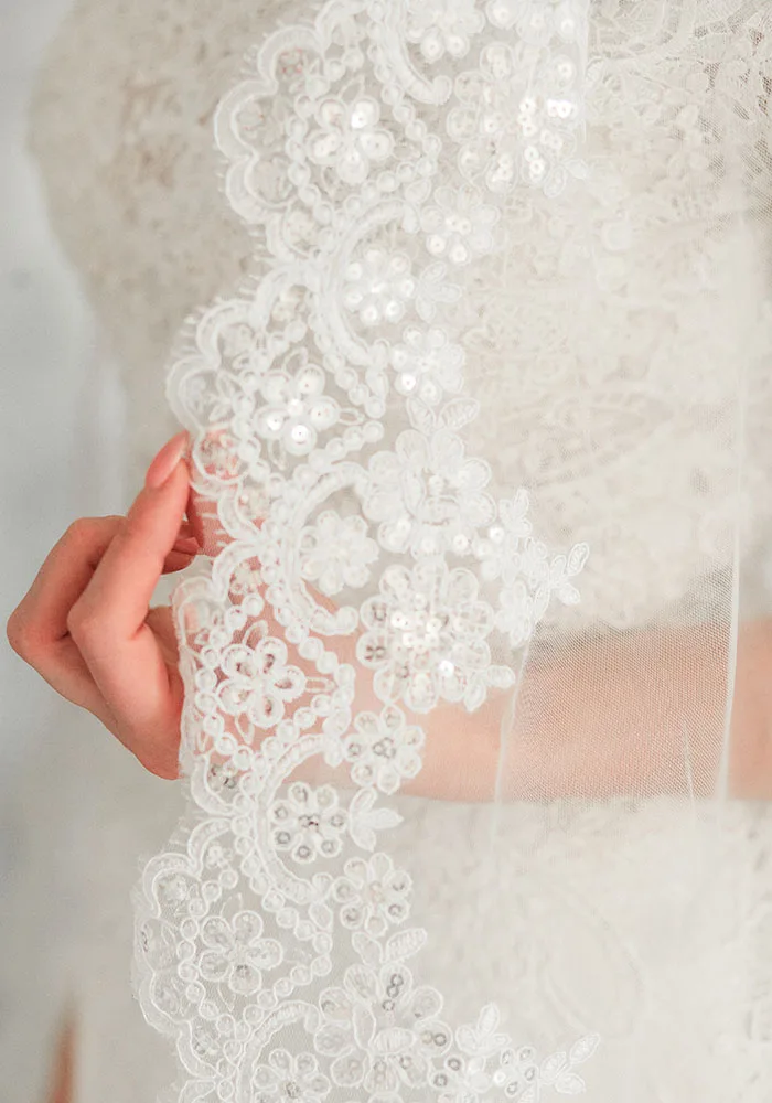 Длинная кружевная свадебная вуаль с сверкающими блестками 3 метра Соборная свадебная вуаль с гребнем Красивая кружевная вуаль аксессуары для невесты