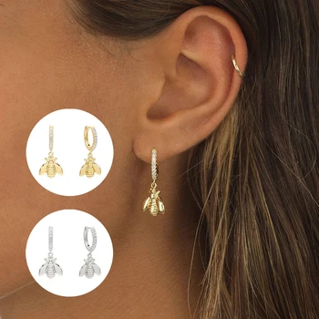 

1 Pair Chic Gold Silver Small Bee Pendant Earrings For Women Cute Stereoscopic Insect Earrings pendientes plata de ley