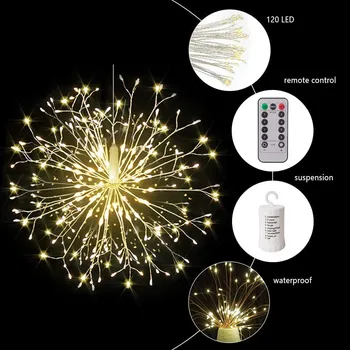 

Hanging Fire-work LED String Light Christmas Party Garden Decor 8 Modes Warm LED USB Table Lamp Battery Powered Decorative