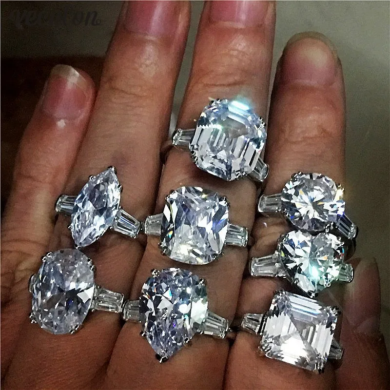Vecalon роскошное обручальное кольцо из серебра 925 пробы различные большие кольца AAAAA Sona Cz обручальные Обручальные кольца для мужчин и женщин ювелирные изделия