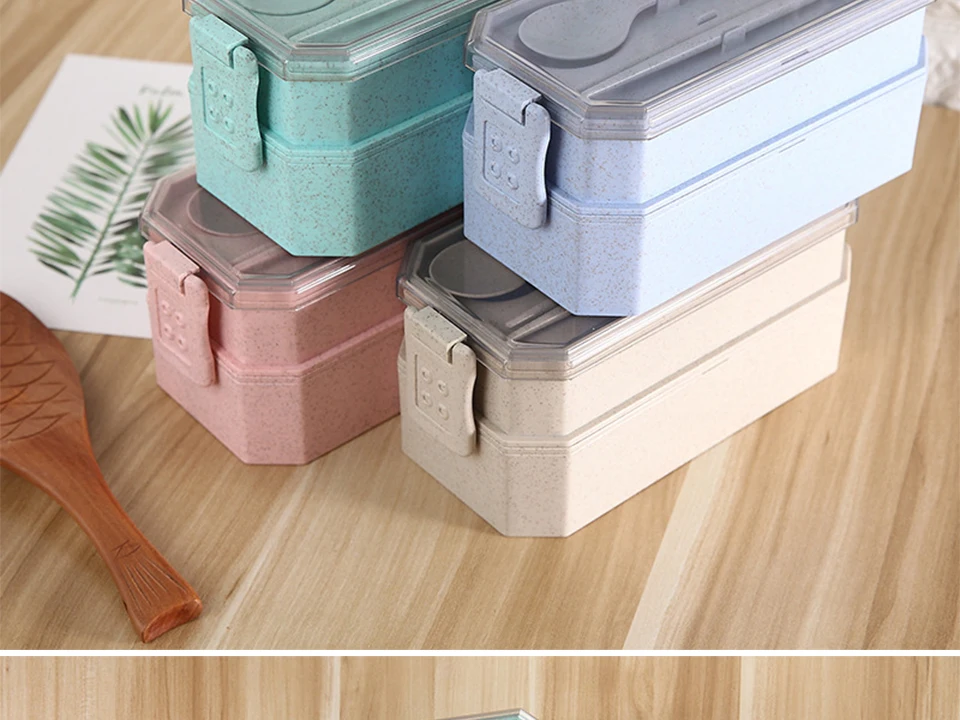 Microwavable Ланч-бокс контейнер для хранения еды Bento с ложками палочки для еды для детей два слоя для ланча бэнто