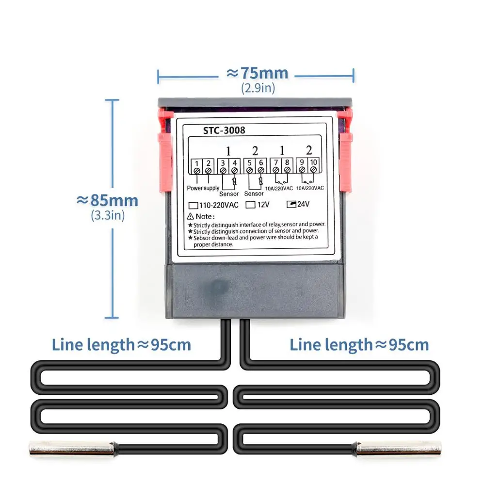 Двойной цифровой регулятор температуры два реле выход термостат терморегулятор 10A Отопление охлаждения STC-3008 12 В 24 В 220 В