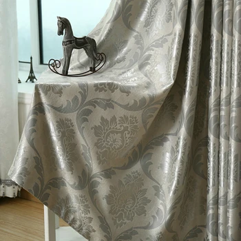 

Modern Curtains for Living Room Silver Gray Large Jacquard Classic European Pattern Curtain for Bedroom Suede Window Curtain