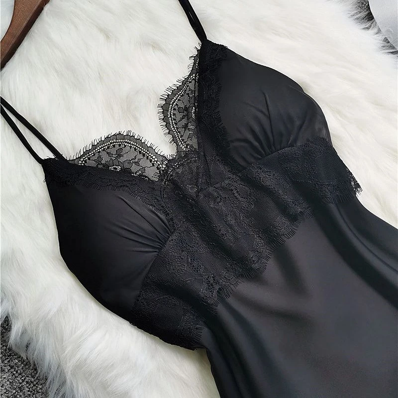 Женская ночная рубашка Kleid с подтяжками на груди, сексуальная одежда для сна, женская летняя соблазнительная ночная рубашка с кружевным краем и открытой спиной