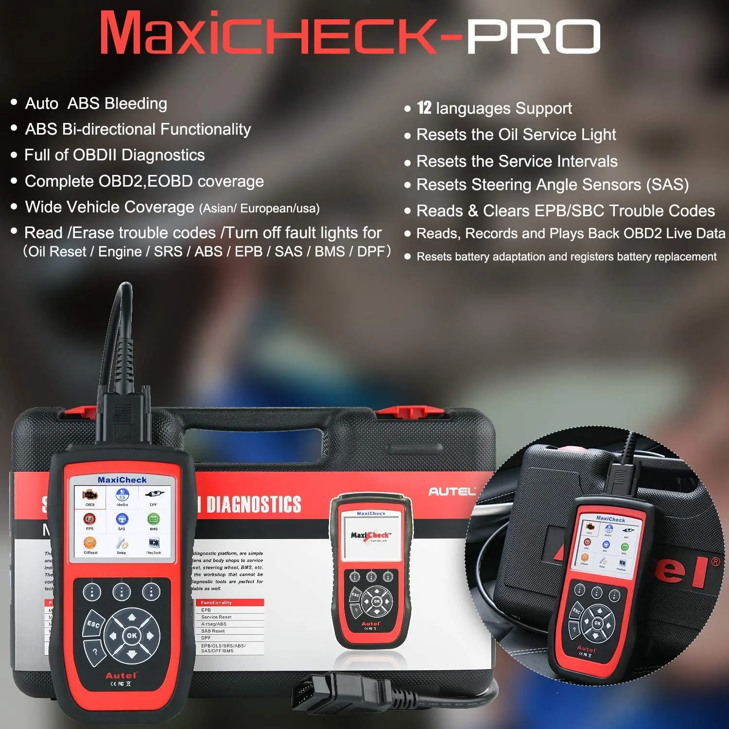 Original Autel MaxiCheck Pro OBD2 Code Scanner Tool ABS Airbag DPF EPB
