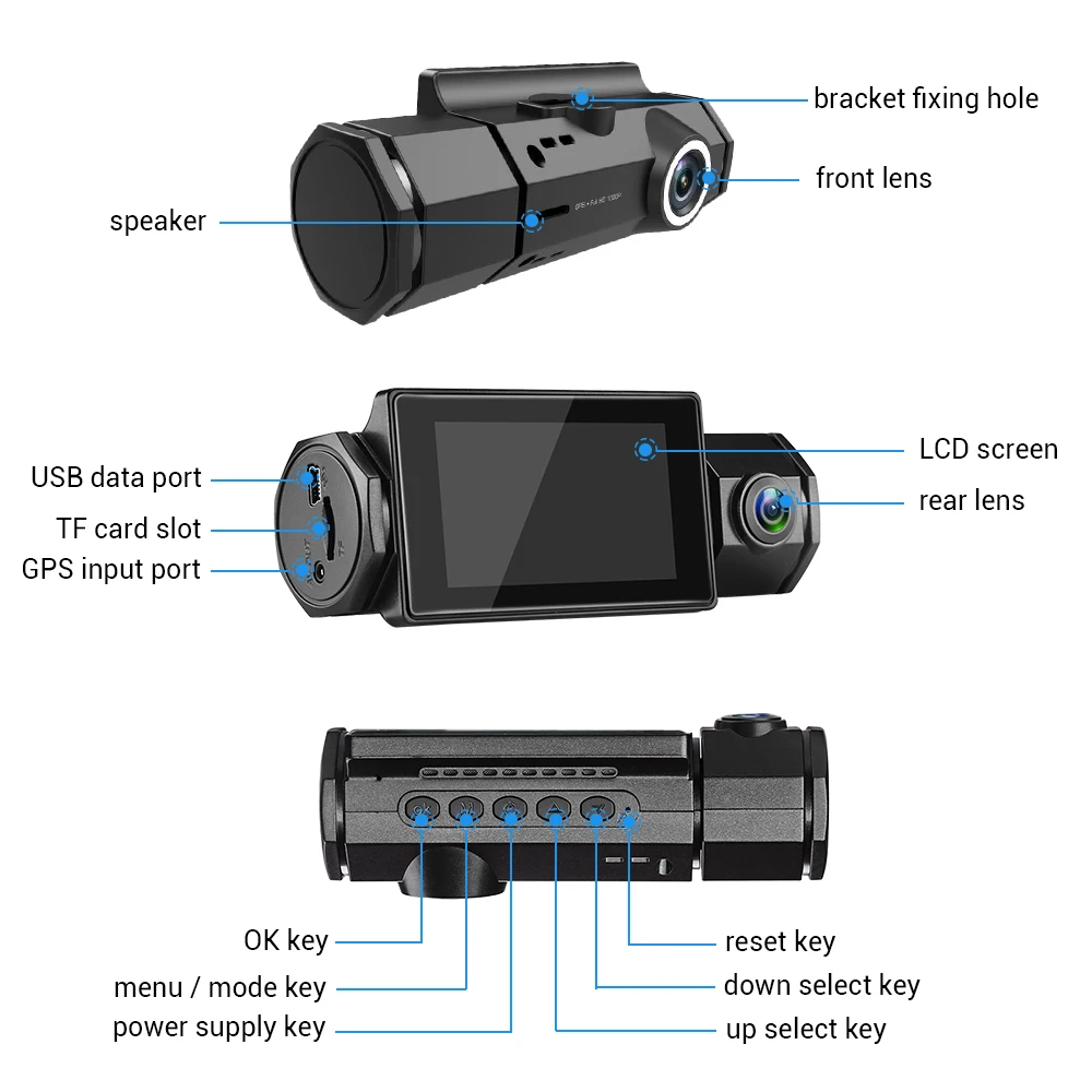 Blueskysea J1plus gps HD 1080P бесшовная циклическая запись Автомобильный видеорегистратор поддержка воспроизведения трека Обнаружение движения Автомобильный видеорегистратор