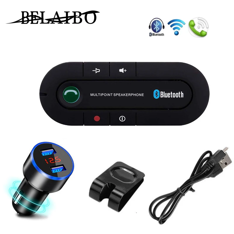 

Handsfree Bluetooth Car Kit Wireless Bluetooth Stereo Speaker Phone MP3 Music Player Bluetooth Transmitter With Dual USB Charger