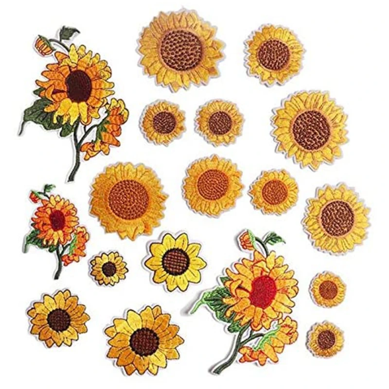 

18 Pieces Sunflower Embroidery Patches Iron and Sew On Sunflower Applique Patch X4YE