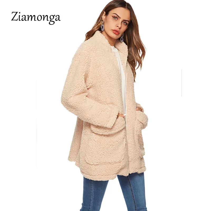 Ziamonga размера плюс модное пальто из искусственного меха Женское зимнее длинное пальто зимняя теплая мягкая куртка на молнии Женское пальто верхняя одежда