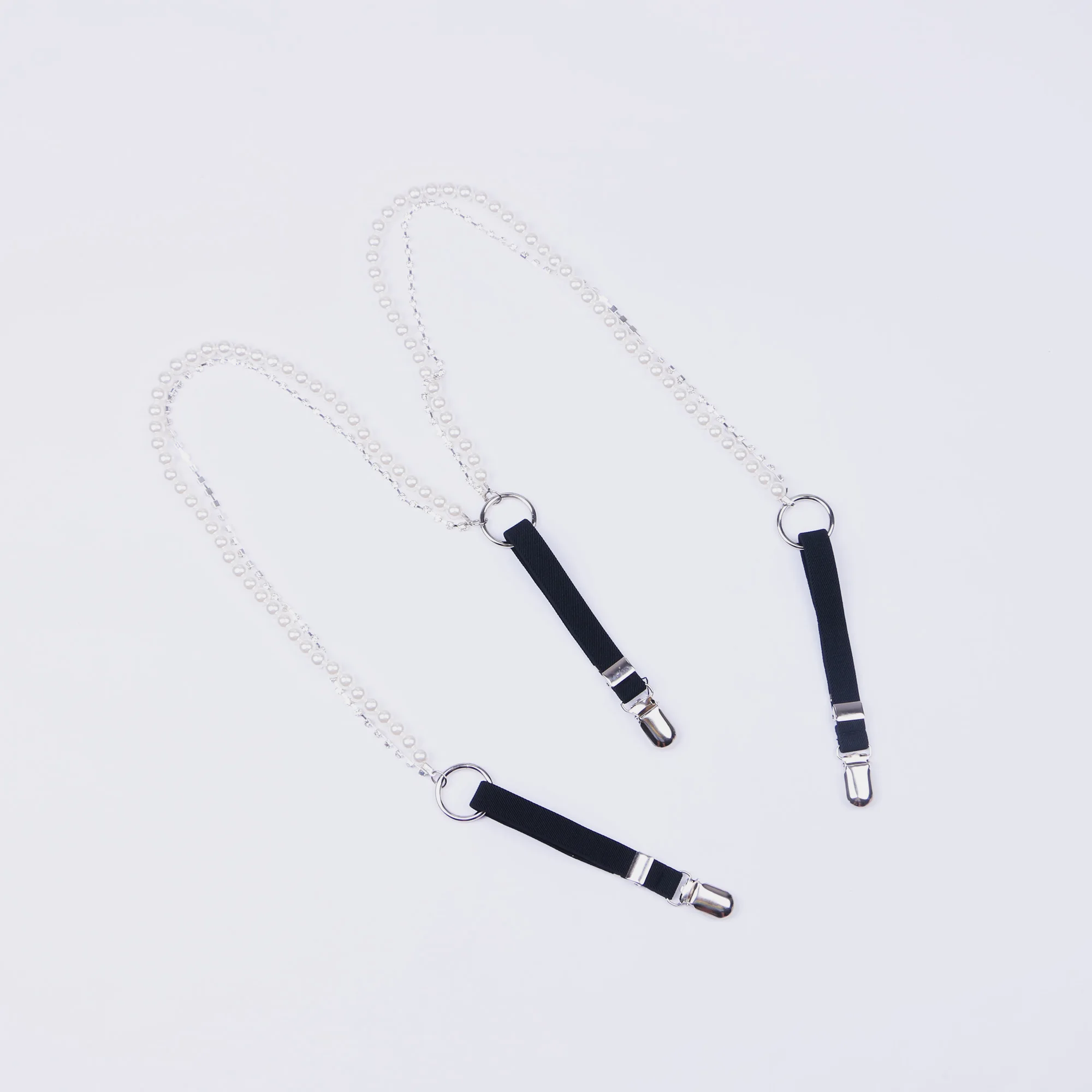 Rhinestone crytal silver claw beads suspenders For women shirt ORing Garters rubber Elasticity Belt Pearl braces for jeans Strap