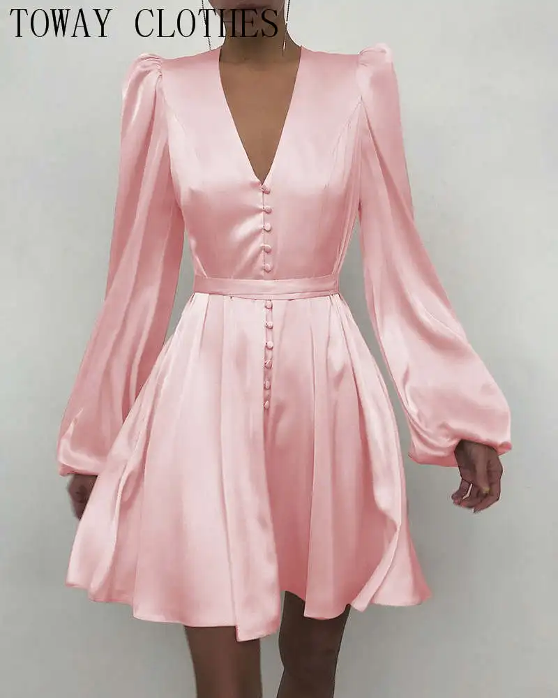 Women V Neck Satin Long Sleeve Plain 