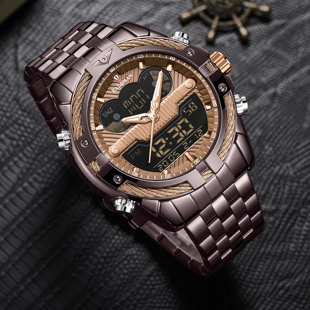 

KADEMAN Luxury Brand Mens Sport Watch Coffee Full Steel Quartz Watches Men Date Waterproof Military Clock Man relogio masculino