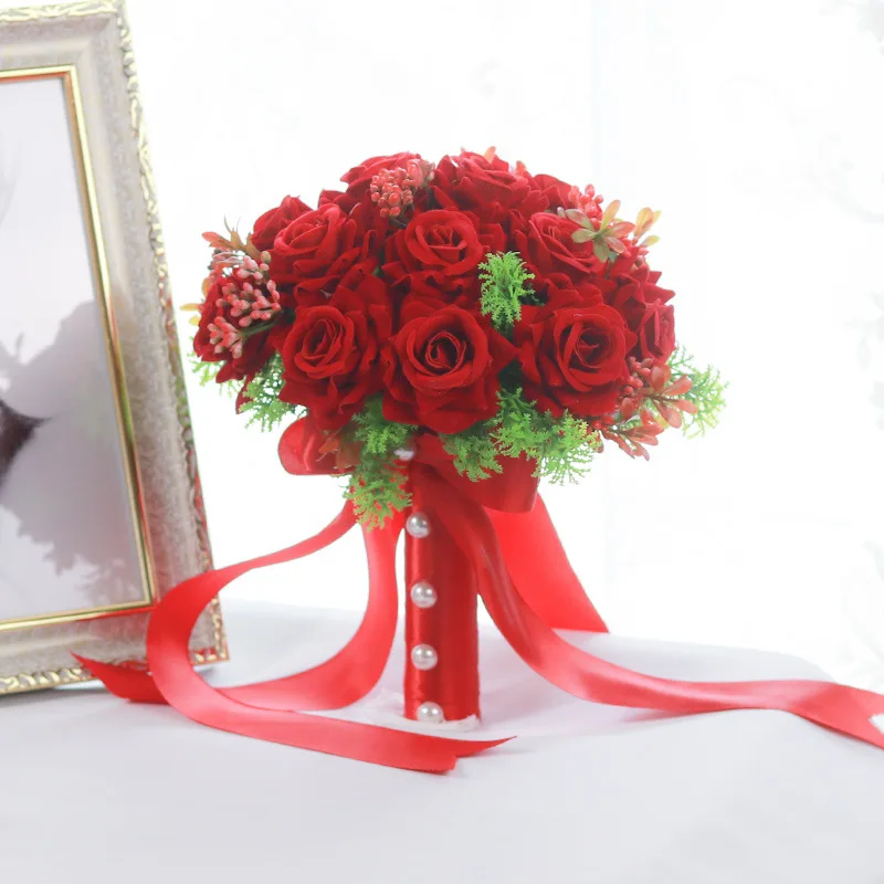 Свадебный букет, красные розы, букет, Корейская Невеста, свадебное украшение, искусственный букет цветов, держащийся за руки