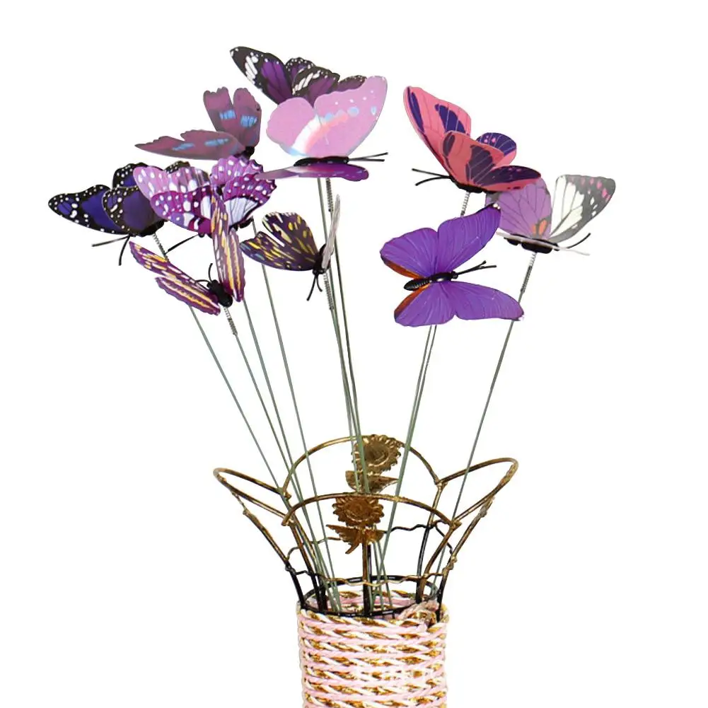 

10Pcs/Set Unfading Vivid Simulation Butterfly Stick Outdoor Garden Flower Pot Decor Ornament