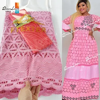 

2.5+2.5 Yards Embroidery Dry Laces With Stones Bazin Fabrics 2020 New Design Guinea 100% Cotton Dry Lace Bazin Riche Fabric