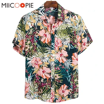 

Summer Hawaiian Shirts For Men Cotton Loose Short Sleeve Men Floral Shirt Tops Turndown Collar Beach Mens Clothing Plus Size 3XL