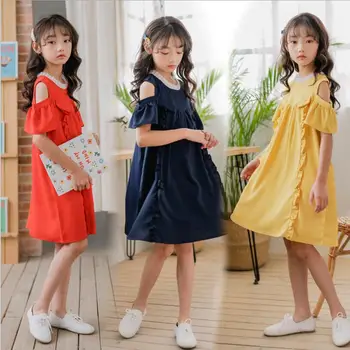 

Summer Teenage Girls Ruffles Cotton Causal Dress Big Girl Dresses Children Clothing Wholesale