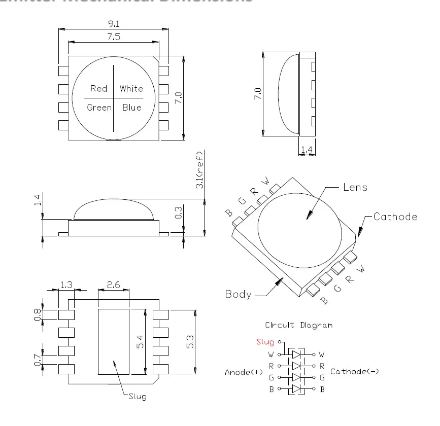 ProLight оптико высокое Мощность светодиодный RGBW 4 в 1 5 Вт RGBW 7570 9170 PC8N-5LTE развлекательное освещение Применение