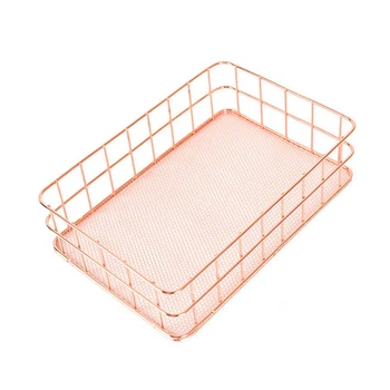 

Simplicity Style Rose Gold Metal Iron Storage Basket Combination Holder Desk Desktop Accessories Stationery Organizer